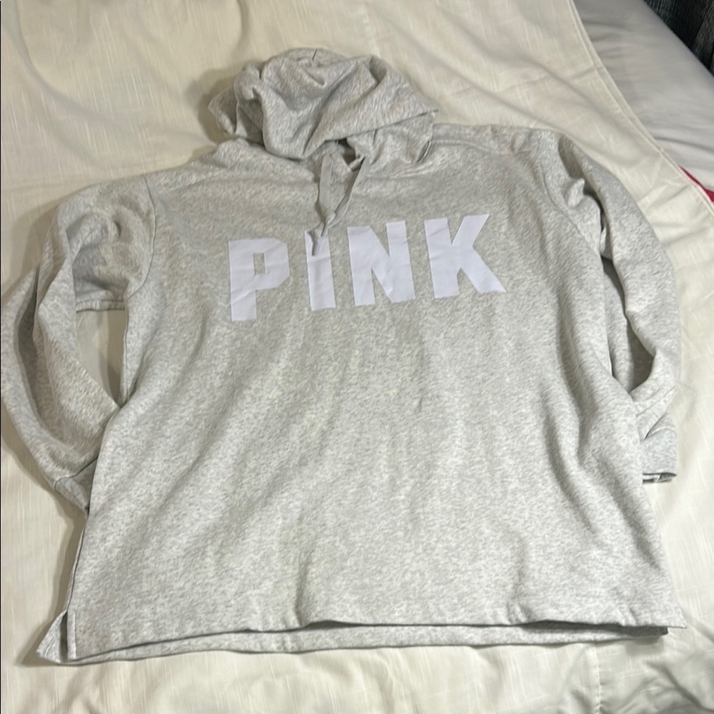 PINK Victoria's Secret Light Gray Hoodie with White Logo
